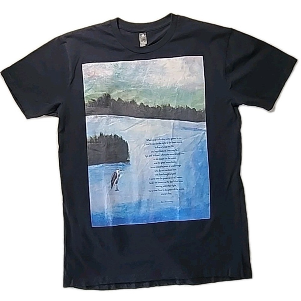 AS Colour Womens Large Black Graphic T-Shirt "The Peace of Wild Things" Art Poem